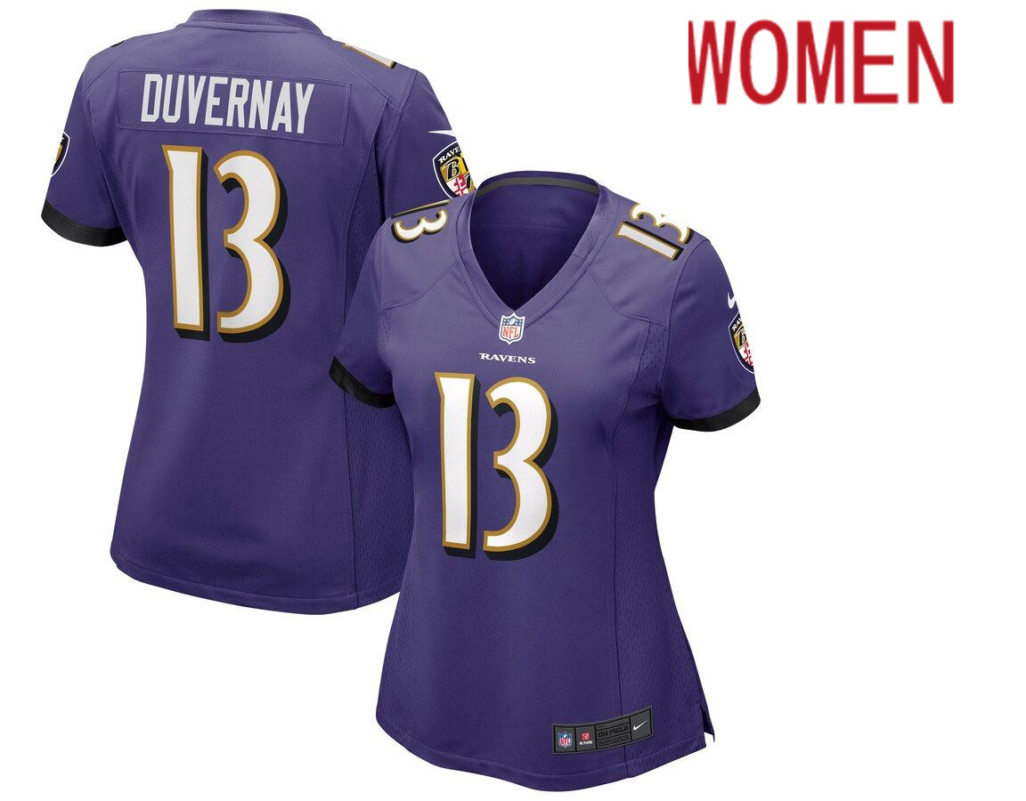 Women Baltimore Ravens #13 Devin Duvernay Nike Purple Game NFL Jersey->women nfl jersey->Women Jersey